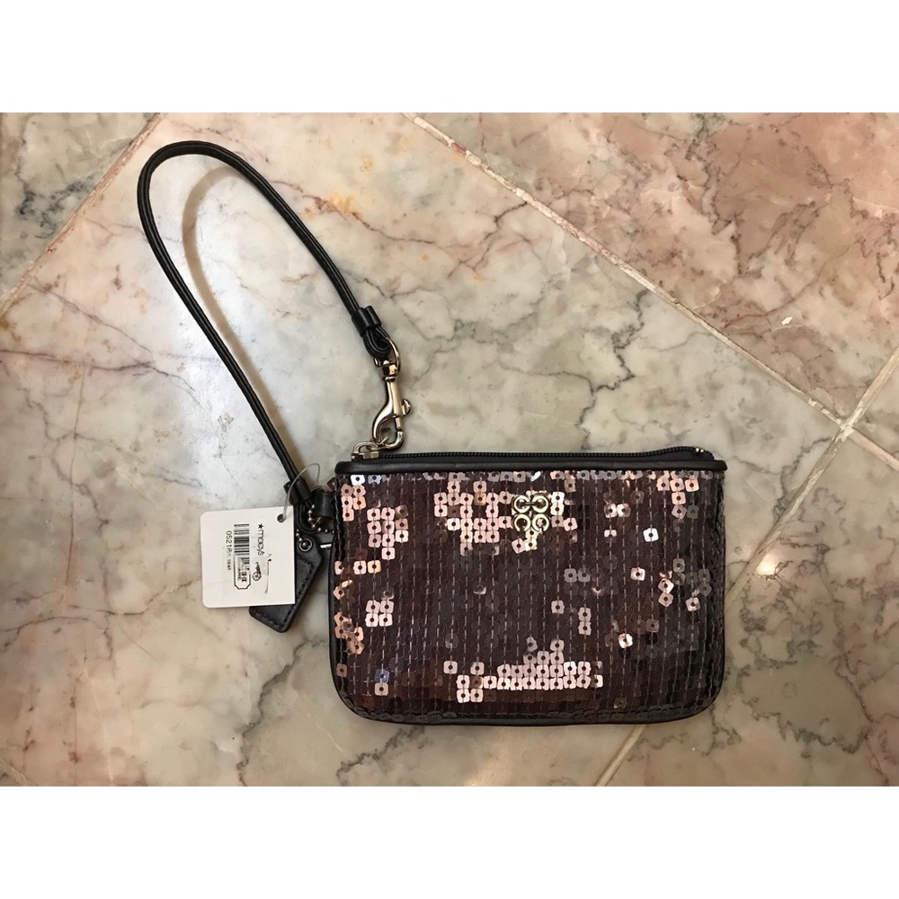 NWT Grey Sequin Coach Wristlet - Special Edition